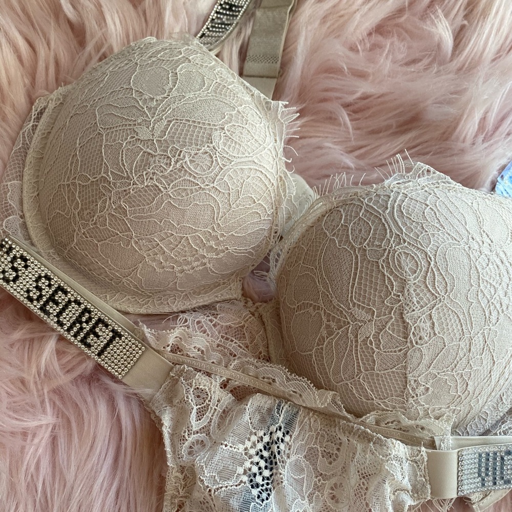Rhinestone set bra & panty 34C M Panty